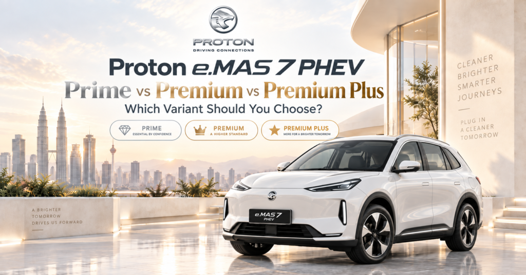 Proton e.MAS 7 PHEV Prime vs Premium vs Premium Plus comparison